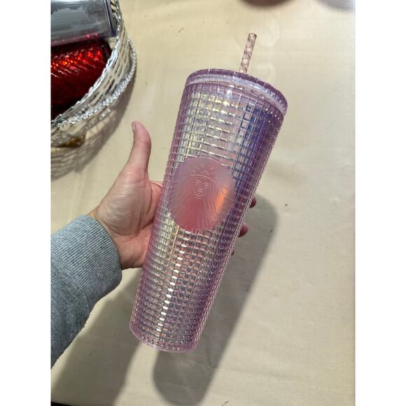 Plastic Cold Cup Pink Grid Dichroic 24 oz Acrylic Tumbler 2020 - Picture 2 of 5
